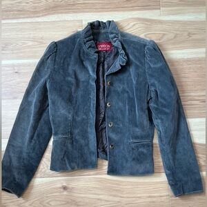 Vintage Gray Sasson Corduroy Military Style Ruffle Jacket Blazer